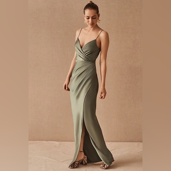 BHLDN Dresses & Skirts - BHLDN Freya Satin Charmeuse Dress, Moss Green